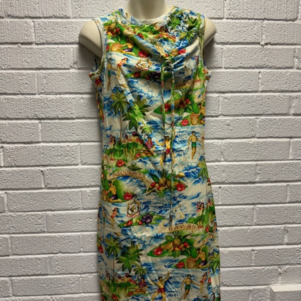 DSQUARED2 Sheath Dress Green Blue Cowl Neck Resort Wear